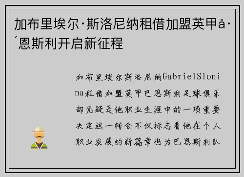 加布里埃尔·斯洛尼纳租借加盟英甲巴恩斯利开启新征程 加布里埃尔·斯洛尼纳租借加盟英甲巴恩斯利开启新征程